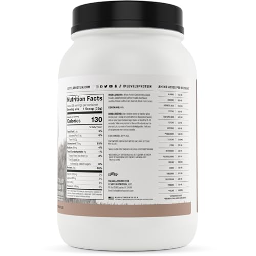 Levels Grass Fed Whey Protein Powder, No Artificials, 24G of Protein, Chocolate Mocha, 2LB