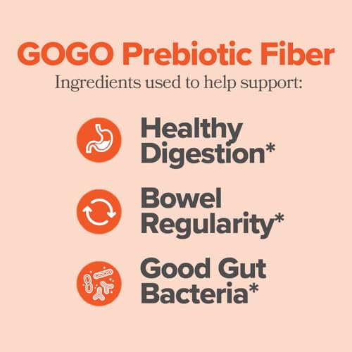 GOGO Fiber Gummies for Adults, 60 Count (Pack of 1) - Prebiotic Chicory Root Inulin Fiber Supplement - Daily Gummy Fiber for Digestive Gut Health - Non-GMO, Vegan & Cruelty-Free