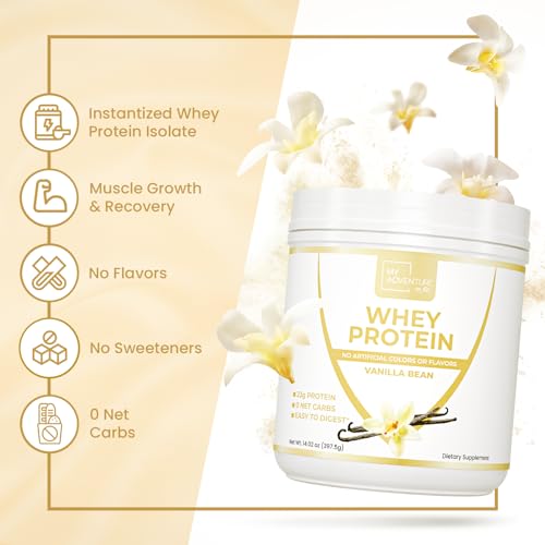 My Adventure to Fit Whey Isolate Protein Powder - Made in USA Low Carb Protein Powder for Women - Sweetened with Stevia Whey Isolate Protein for Muscle Growth (Vanilla Bean,15 Servings)