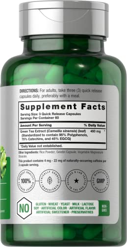 Horbäach Green Tea Extract Capsules 450mg | 180 Count | Herbal Supplement | Non-GMO and Gluten Free