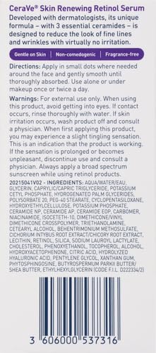 CeraVe Anti Aging Retinol Serum | Cream Serum for Smoothing Fine Lines and Skin Brightening | With Retinol, Hyaluronic Acid, Niacinamide, and Ceramides | 1 Ounce