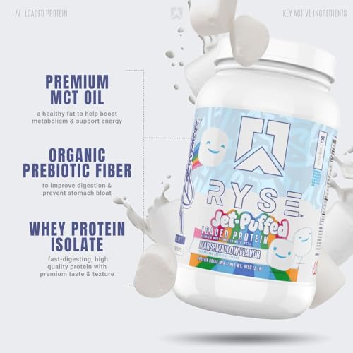 Ryse Loaded Protein Powder | 25g Whey Protein Isolate & Concentrate | with Prebiotic Fiber & MCTs | Low Carbs & Low Sugar | 27 Servings (Marshmallow)