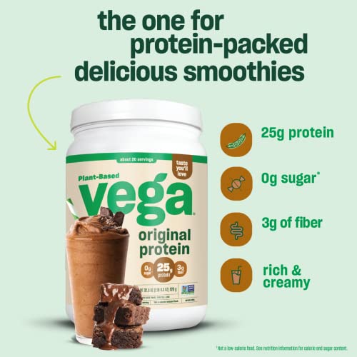 Vega Original Protein Powder + Shaker Cup Bundle, Creamy Chocolate Plant Based Protein Drink Mix with Protein Shaker Cup, 28oz