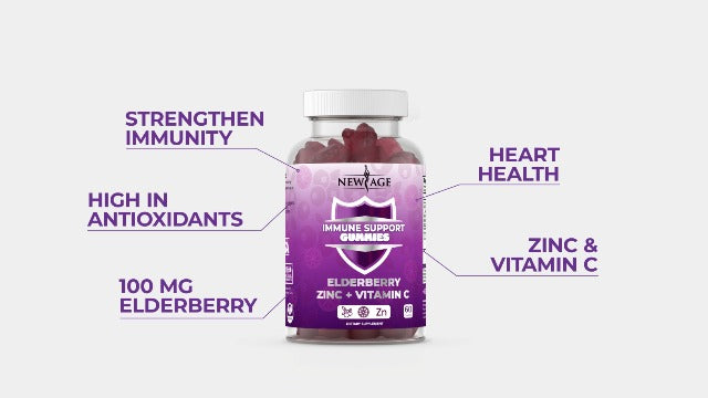 NEW AGE Immune System Support Gummies - Sambucus Black Elderberry Gummies with Vitamin C and Zinc (Immune Support 120 Gummies)