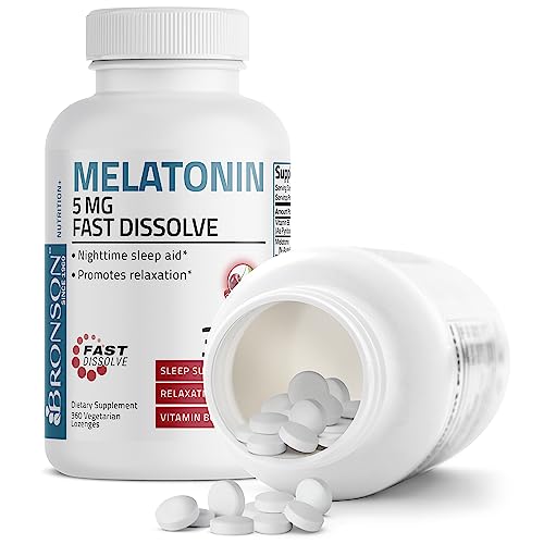 Bronson Melatonin 5mg Fast Dissolve Cherry Flavor Tablets with Vitamin B6 - Nighttime Sleep Aid - Promotes Relaxation, 360 Vegetarian Chewable Lozenges