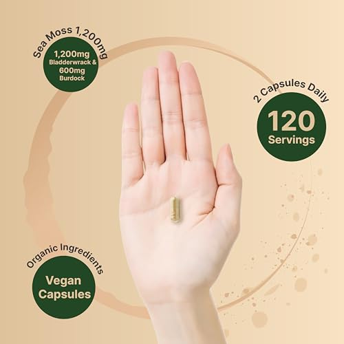 Irish Sea Moss Capsules, 3,000mg Per Serving, 240 Veggie Pills | Made with Organic Raw Powder, Plus Bladderwrack & Burdock Root, Sea Vegetable Complex – Immune & Thyroid Superfood Support – Non-GMO