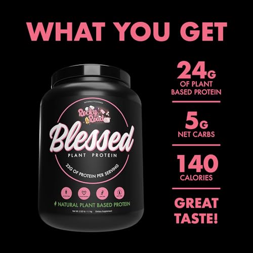 BLESSED Vegan Protein Powder - Plant Based Protein Powder Meal Replacement Protein Shake, 23g of Pea Protein Powder, Dairy Free, Gluten Free, Soy Free, No Sugar Added, 30 Servings (Rocky Road)