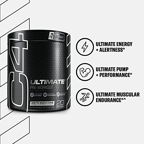 C4 Ultimate Pre Workout Powder Arctic Snow Cone - Sugar Free Preworkout Energy Supplement for Men & Women - 300mg Caffeine + 3.2g Beta Alanine + 2 Patented Creatines - 20 Servings