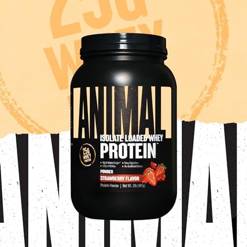 Animal Whey Isolate Protein Powder - Loaded for Pre & Post Workout Muscle Builder and Recovery with Digestive Enzymes for Men & Women - 25g Protein, Great Taste, Low Sugar - Strawberry 2lbs