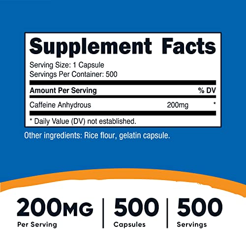 Nutricost Caffeine Pills, 200mg Per Serving (500 Caps)