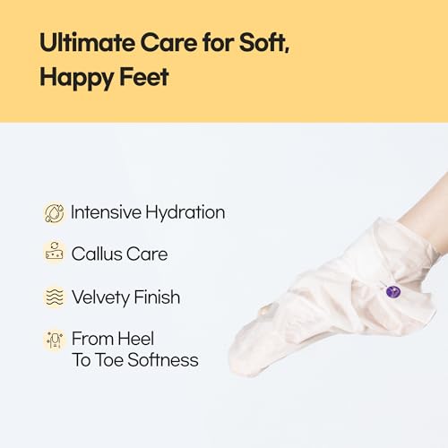 Epielle Hydrating Foot Masks, Pack of 6 Socks, For Cracked Feet, Dry Heels, Toes & Calluses, Shea Butter, Jojoba Oil, Vitamin E, Korean Skincare Easter Gift
