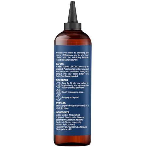Botanic Hearth 100% Pure Rosemary Oil For Hair Growth (6.7 fl oz) Infused With Biotin, Jojoba & castor Oil | Hair strengthening Treatment | Nourishing & Volumizing | Non GMO Verified
