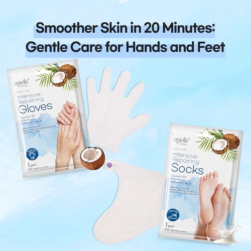 Epielle Intensive Repairing Gloves for Dry and Cracked Hands - 6 Pack | Coconut Oil, Milk Extract, Hyaluronic Acid | Beauty and Skincare Gifts