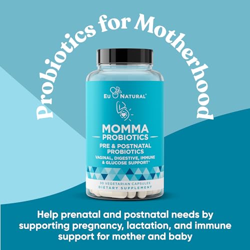 Momma Prenatal Probiotics Mom & Baby – Gut and Digestive Postpartum, Nursing, Morning Sickness Pregnancy Relief – 18 Clinically Proven Strains, 14 Billion CFU, Prebiotic – 30 Mini Vegan Capsules