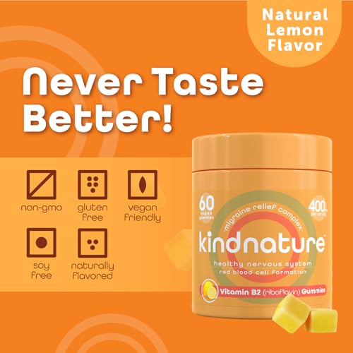 Kind Nature Vitamin B2 Gummies - Riboflavin 400mg Supplement for Kids & Adults - Non-GMO, Soy & Gluten-Free, Vegan Chewable Gummies (30 Day Supply)