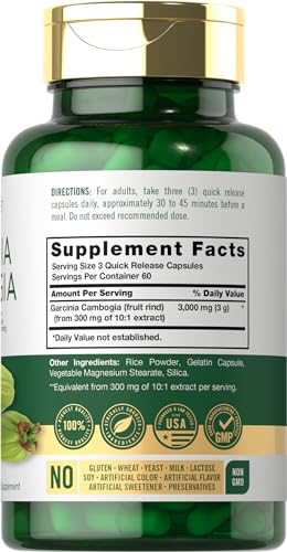 Carlyle Garcinia Cambogia 3000mg | 180 Capsules | Non-GMO, Gluten Free Supplement Extract