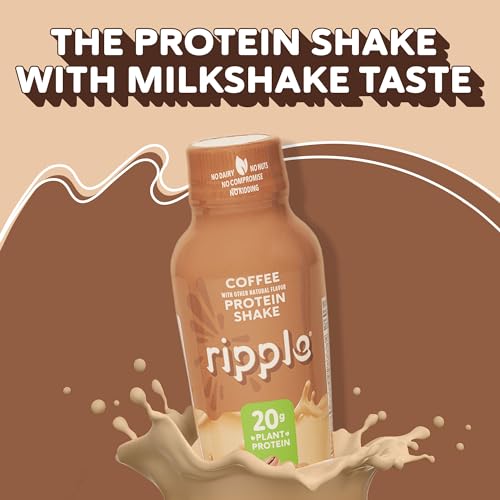 Ripple Vegan Protein Shake | Coffee | 20g Nutritious Plant Based Pea Protein | Shelf Stable | No GMOs, Soy, Nut, Gluten, Lactose (12 Fl Oz (Pack of 12), Coffee)