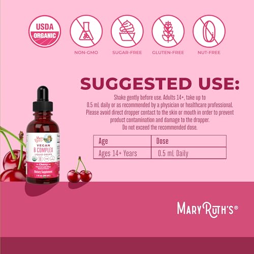 MaryRuth Organics Vitamin B Complex | B Complex Vitamins | Biotin | Vitamin B12 | Niacin | Folate | Metabolic Support Supplement | Vegan | USDA Organic | Non-GMO | Gluten Free | 2 Month Supply