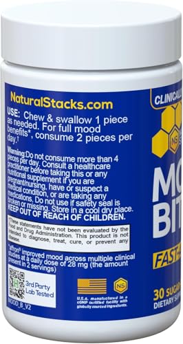 Natural Stacks Mood Bites for Mental Wellness & Less Stress - Clinically Tested Saffron Supplement - Vitamin B3 Niacin - Fast Acting & Absorption - Improves Mood Over Time - 30 Citrus Peach Chewables*