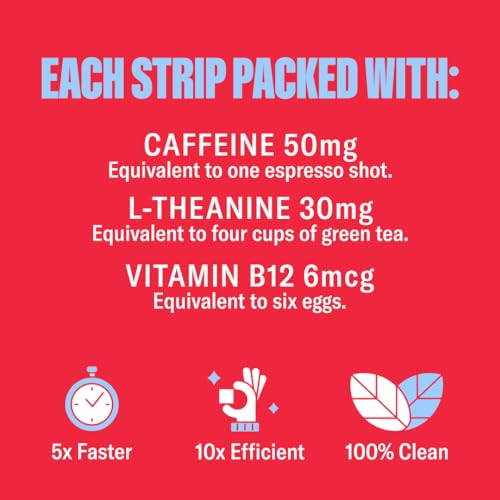 Energy | Natural, Instant Energy Strips with 50mg Caffeine, L-Theanine, Vitamin B12 | 30 Energy Strips = 30 Energy Drinks | 5X Faster Absorption