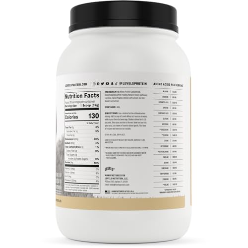 Levels Grass Fed Whey Protein Powder, No Artificials, 24G of Protein, Cappuccino, 2LB