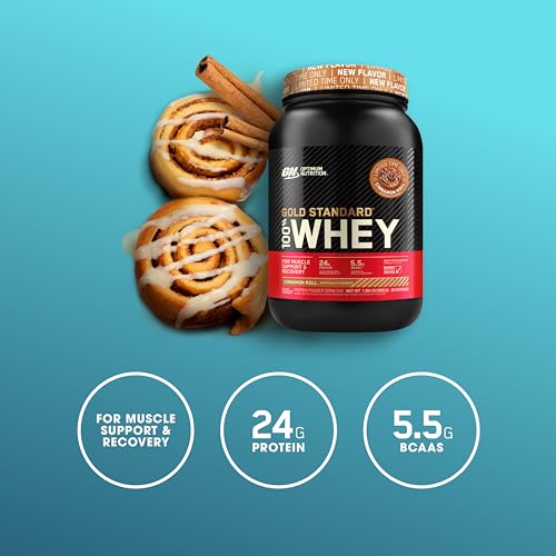 Optimum Nutrition New Flavor Gold Standard 100% Whey Protein Powder, Cinnamon Roll, 2 Pound (Pack of 1) (Packaging May Vary)