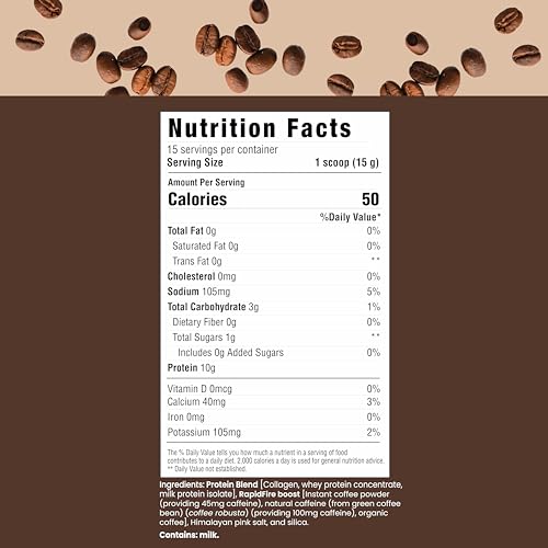 Protein Coffee, with 10g of Protein with Collagen, Promotes Muscle Growth, Supports Energy, Hot or Cold, Keto Friendly, 100% Robusta Coffee, 15 Servings, Original Blend, Medium Roast