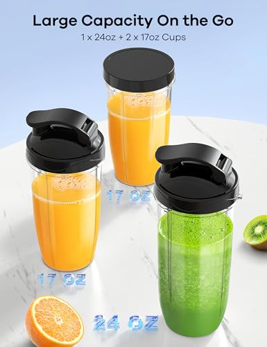 Ganiza Blender for Smoothies, 14Pcs Personal Blender for Shake and Smoothies for Kitchen with 3 Portable Blender Cups (1x24oz & 2X17oz), Single Serve Smoothie Maker, Nutritious Recipe Smoothie Blender