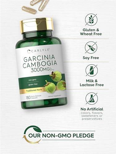 Carlyle Garcinia Cambogia 3000mg | 180 Capsules | Non-GMO, Gluten Free Supplement Extract