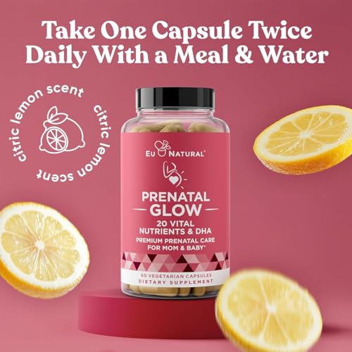 Glow Prenatal Vitamins for Women – 20-in-1 Vital Nutrients for Healthy Pregnancy and Fetal Development – Folic Acid & Vegan DHA For Baby's Growth & A Comfortable Pregnancy – 60 Nourishing Capsules