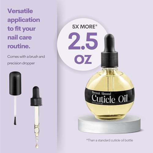 C CARE Sweet Almond Cuticle Oil For Nails - Repairs Cuticles Overnight - Moisturizes and Strengthens Nails and Cuticles - Dropper & Brush included - 2.5oz