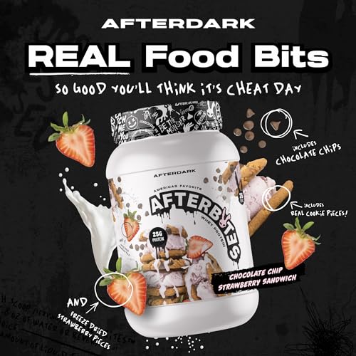 AFTERDARK Afterbites Whey Protein Powder, 25g Protein, 4.5g BCAA’s, Easy Dissolving, No Artificial Colors or Fillers, Isolate Protein, USA Made, 26 Servings, Strawberry Cookie Sandwich