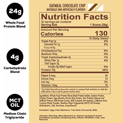 REDCON1 MRE Lite Whole Food Protein Powder, Oatmeal Chocolate Chip - Low Carb & Whey Free Meal Replacement with Animal Protein Blends - Easy to Digest Supplement Made with MCT Oils (30 Servings)