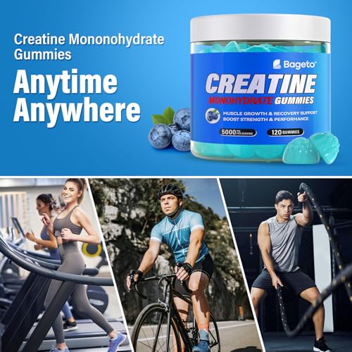 Creatine Monohydrate Gummies 5000mg for Men & Women, Gomitas de Creatina 5g Creatine Monohydrate, 0g Sugar Chewables Creatine Pre-Work Out for Muscle Strength, Vegan,120 Count (120 Count, Blueberry)