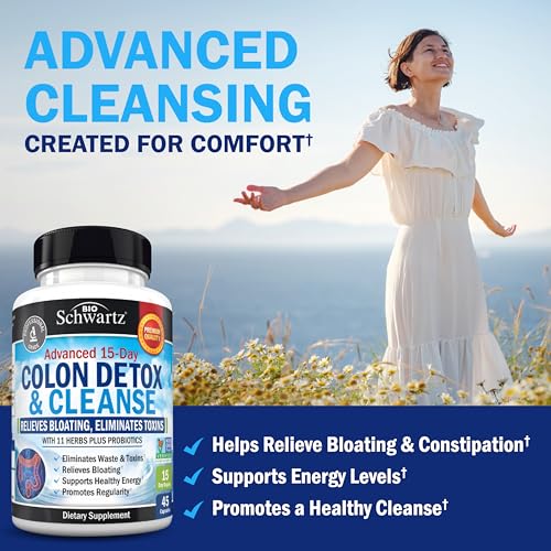 Colon Cleanser and Detox for Digestive Support - 15 Day Fast-Acting Extra Strength Cleanse with Probiotic Fiber, Psyllium Husk and Noni for Constipation Relief and Bloating Support, Non-GMO, 45 Count