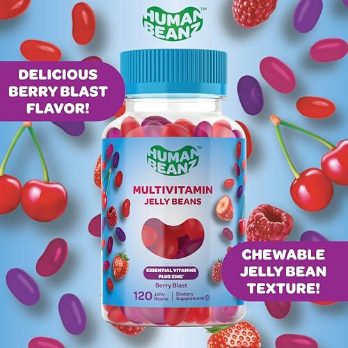 Multivitamin Jelly Bean Gummies with Zinc for Men and Women, Immune Support Dietary Supplements for Adults, Vegetarian, 120 Berry Blast Jelly Beans, Kosher