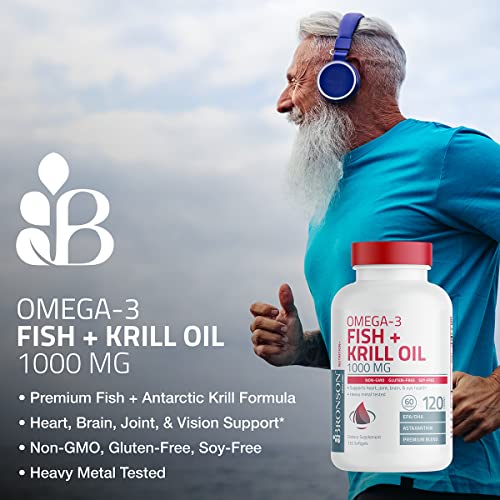 Bronson Vitamin K2 (MK7) with D3 Supplement Omega-3 Fish + Krill Oil 1000 MG