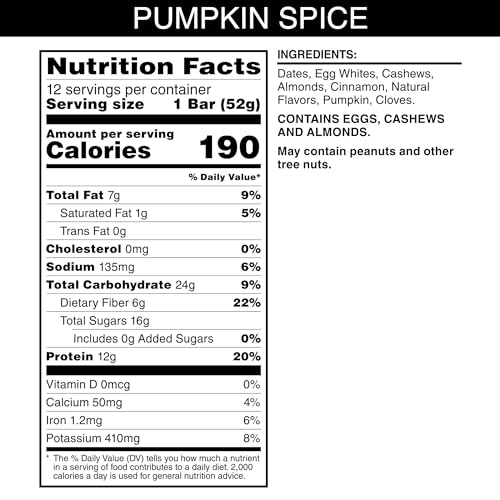 RXBAR Protein Bars, 12g Protein, Gluten Free Snacks, Pumpkin Spice, 22oz Box (12 Bars)