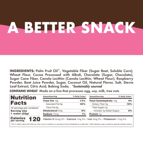 Rip Van Raspberry & Dark Chocolate Wafer Cookies - Healthy Snacks - Non GMO Keto Cookies - Keto Snacks - Low Carb, Low Sugar (1g), Low Calorie and Vegan Snack - 16 Count