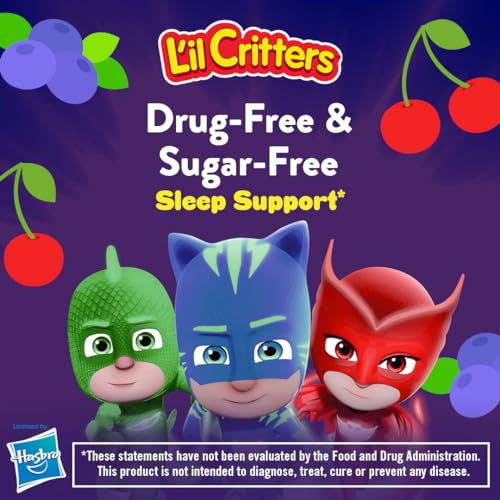 L'il Critters PJ Masks Gummy Melatonin Supplement for Kids, Drug-Free Sleep Support, 60 Gummies