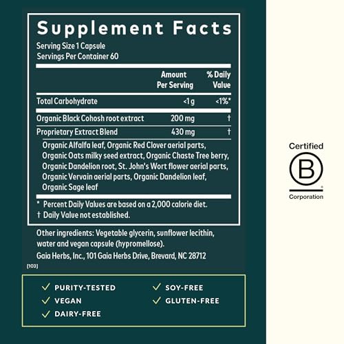 Gaia Herbs Menopause Support Daytime - Helps Maintain Hormone Balance and Well-Being for Women - with Vitex, Black Cohosh, St. John’s Wort, and Oats - 60 Vegan Liquid Phyto-Capsules (20-Day Supply)