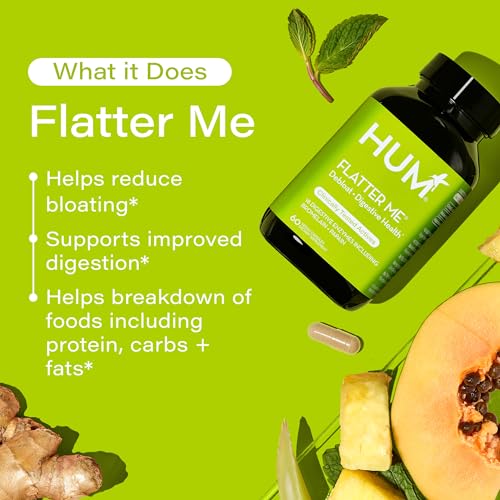 HUM Flatter Me Digestive Enzymes- Vegan Anti Bloating Supplement for Food Digestion, Bloating Relief, Flat Tummy, Women and Men (60 Servings)