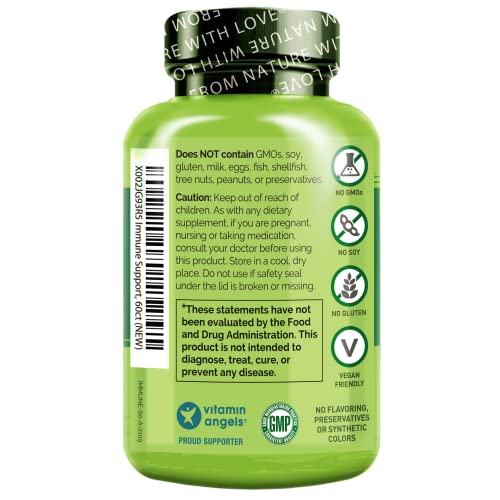 NATURELO Immune Support – Vitamin C, Elderberry, Zinc, Echinacea – Natural Immunity Boost w/Antioxidant, Herbal & Mineral Defense - 60 Vegan Capsules