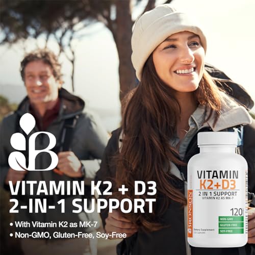 Bronson Vitamin K2 (MK7) with D3 Supplement Non-GMO Formula 5000 IU Vitamin D3 & 90 mcg Vitamin K2 MK-7 Easy to Swallow Vitamin D & K Complex, 120 Capsules.