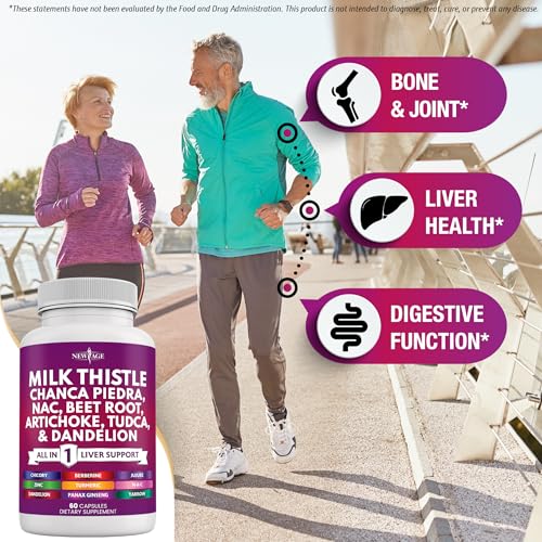 NEW AGE Milk Thistle NAC Chanca Piedra Beet Root Artichoke Dandelion Root Astragalus - Plus TUDCA & Ginger - 120 Count