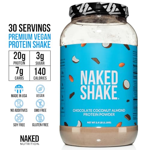 NAKED Shake - Chocolate Coconut Almond Protein Powder - Flavored Plant Based Protein from US & Canadian Farms with MCT Oil, Gluten-Free, Soy-Free, No GMOs or Artificial Sweeteners - 30 Servings