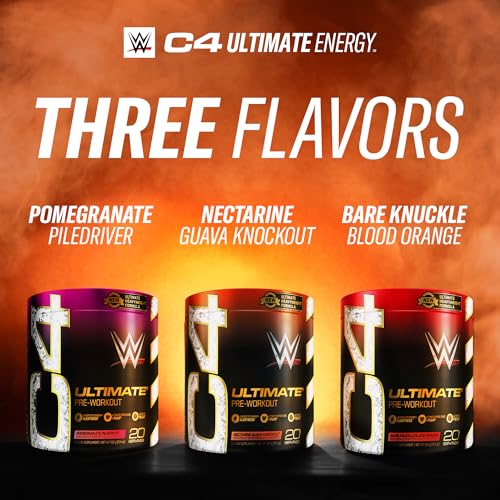 Cellucor C4 Ultimate x WWE Pre Workout Powder Pomegranate PileDriver - Sugar Free Preworkout Energy Supplement for Men & Women - 300mg Caffeine + 3.2g Beta Alanine + Patented Creatines - 20 Servings