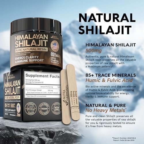 Shilajit Pure Himalayan Organic Resin | Lab Tested in USA | 500 mg Supplement for Men, Women | 85+ Trace Minerals & Fulvic Acid Complex | Energy, Mental, Immune Support - 1.05 fl oz, 2 Month Supply