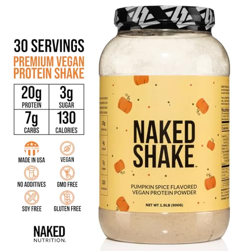 NAKED Shake - Pumpkin Spice Protein Shake - Flavored Plant Based Protein with Mct Oil - Gluten-Free, Soy-Free, No Gmos Or Artificial Sweeteners - 30 Servings