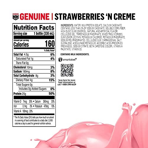 Muscle Milk Genuine Shake, Strawberry, 11.16 Fl Oz Bottles (Pack of 12)